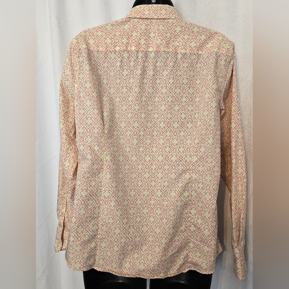 Lands' End Blouse - Pink Pale Yellow Pattern Baumwolle No Iron Supima Size 12 P - Picture 10 of 12